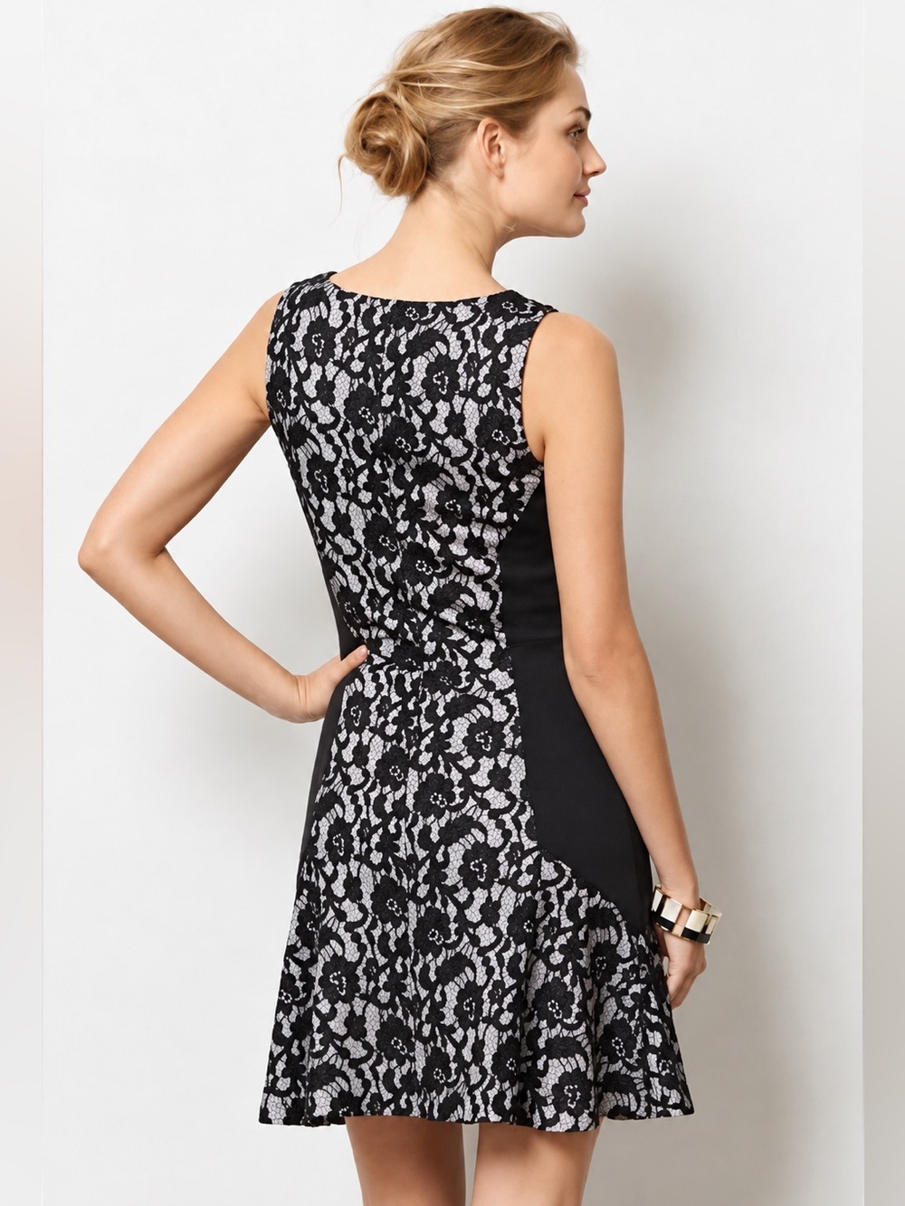 Anthropology Maeve floral lace fit-and-flare party/event dress women's M black